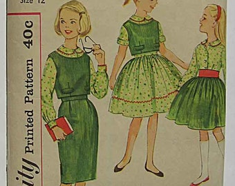 Vintage 60's Easy to Sew Girl's Top, Blouse plus Full & Slim Skirts, Simplicity 3571 Sewing Pattern Size 12, CUT/Complete