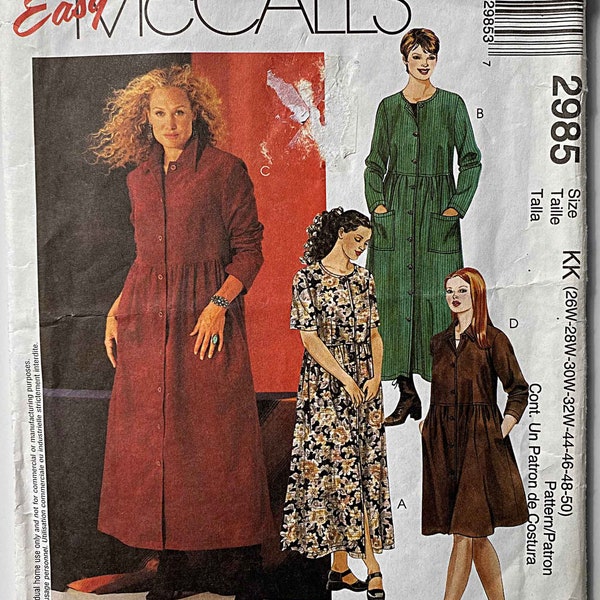 Women's Dress in 2 Lengths McCall's 2985 Sewing Pattern UNCUT Sizes 26W-28W-30W-32W