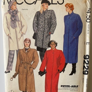Vintage 80&#39;s Misses&#39; Coat in 2 Lengths and Belt, McCall&#39;s 9229 Sewing Pattern UNCUT Size 12, Winter, Trench, Palmer & Pletsch