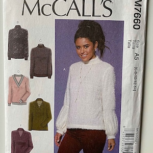 Misses&#39; Tops with Neckline, Sleeve, Hem and Length Variations McCall&#39;s 7660 Sewing Pattern UNCUT Sizes 6-14, M7660