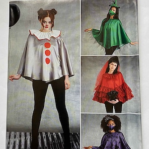 Misses&#39; Poncho Costumes and Face Masks Simplicity R11161 9350 Sewing Pattern UNCUT One Size, Halloween, Zombie Bride, Clown, Spider