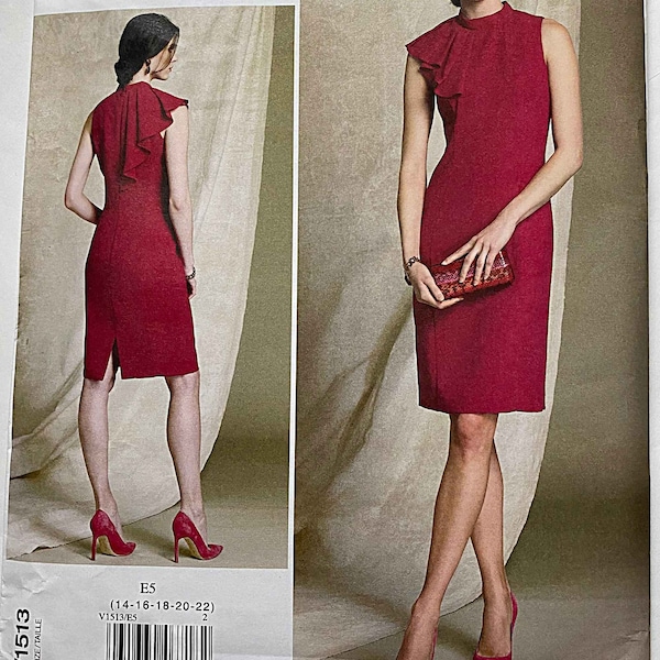 Designer Badgley Mischka Misses' Fitted Dress Vogue 1513 Sewing Pattern UNCUT Sizes 14-22, Pleated Drape Detail