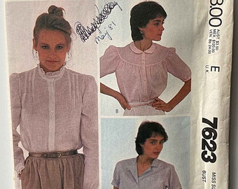 Vintage 80's Misses' Cacharel Blouses McCall's 7623 Sewing Pattern UNCUT Size 12, Tucks, Ruffle