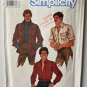 Vintage 80&#39;s Men&#39;s Shirt, Long or Short Sleeve, Simplicity 8541 Sewing Pattern CUT/Complete Size 46