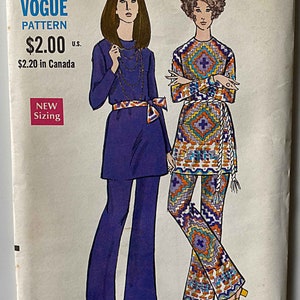 Vintage 70&#39;s Boho Misses&#39; Tunic & Pants Vogue 7695 Sewing Pattern UNCUT Size 12, Bust 34&quot;