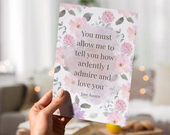 Jane Austen Quote Kindle Insert | Pride and Prejudice Floral Kindle Case Art | Bookish Coquette Decor | Kindle Paperwhite, Scribe, Oasis