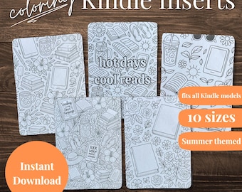 Coloring Kindle Inserts | Summer Printable for ADHD Brain | Dopamine Decor for Kindle Case | Bookish Digital Download