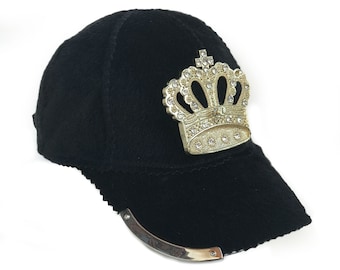 unisex black baseball cap metal crown bling bling rapper hip hop DJ MC locker unusual unique statement head wear