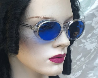 Cats eye sunglasses vintage retro sunglasses clear sunglasses blue lenses NOS 80's 90's stock punk era