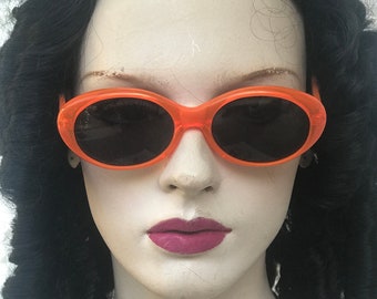 orange sunglasses, oval sunglasses, Cats eye sunglasses vintage retro sunglasses NOS 80's 90's stock punk era