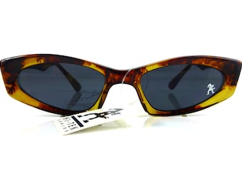 rectangular unisex sunglasses tortoise frame black lenses Retro Goth Steampunk style NOS 1990s Hi Tek Junior