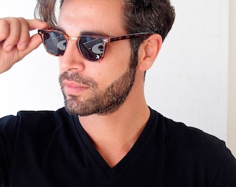 Vintage rechteckigen quadratischen retro Sonnenbrille Kunststoff und Metall Rahmen Mens Schildkröte Sonnenbrillen Wayfarer Nein 1980er Jahre Hi-Tek-Junior