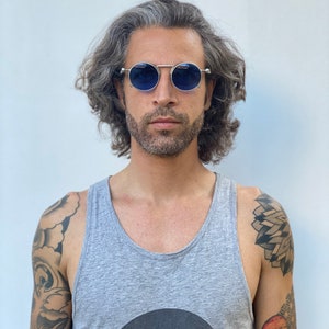 round sunglasses spring on temples Steampunk sunglasses silver metal Goth Retro sunglasses unisex Techno Rock NOS 1990s image 2