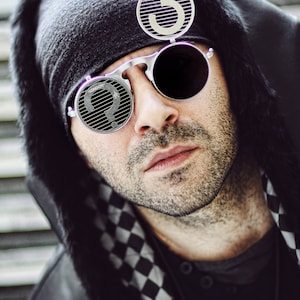 gafas de sol redondas silver round voltear gafas de sol inusuales Gafas de sol Goth Steampunk cosplay Hi-Tek alexander