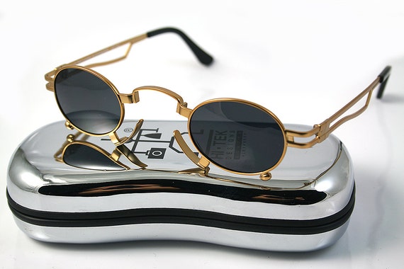 small round oval gold sunglasses for men Steampun… - image 3