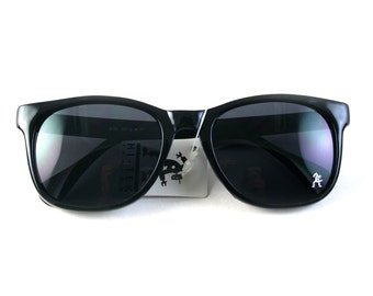 NOS 1980s vintage large rectangular retro sunglasses for men Wayfarer style black plastic frame black lens Hi Tek Junior