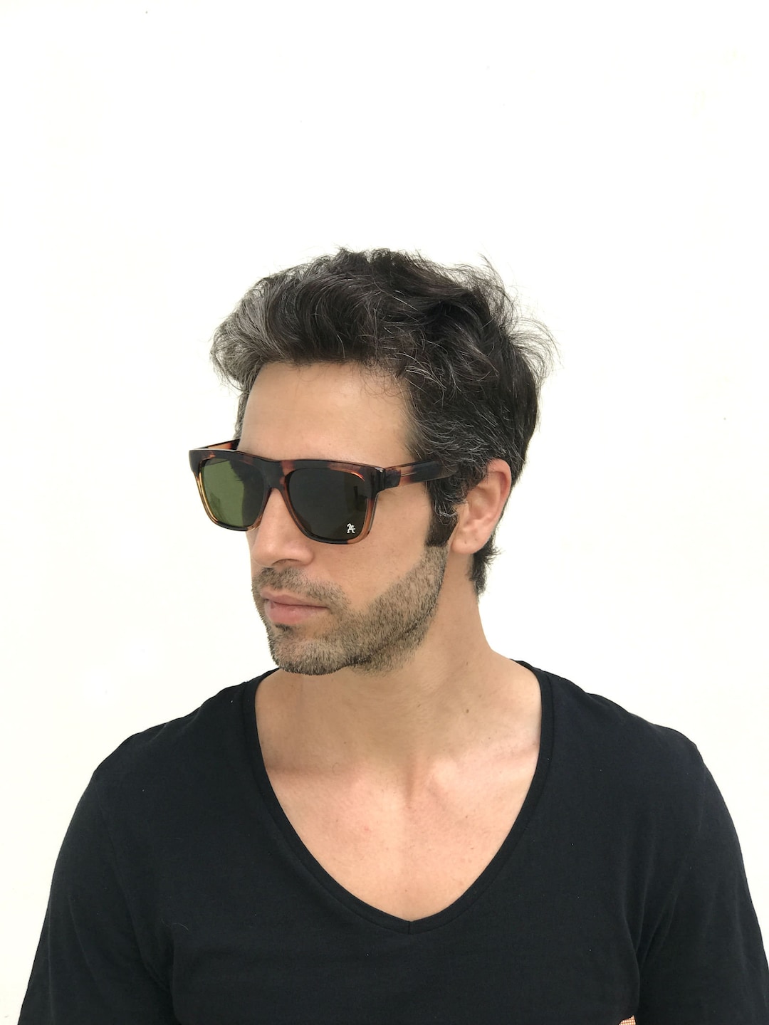 Retro Tortoise Sunglasses Green Lens Flat Top Hipster Tortoise