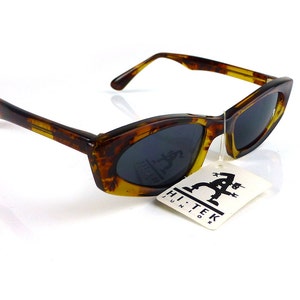 rectangular unisex sunglasses tortoise frame black lenses Retro Goth Steampunk style NOS 1990s Hi Tek Junior image 3