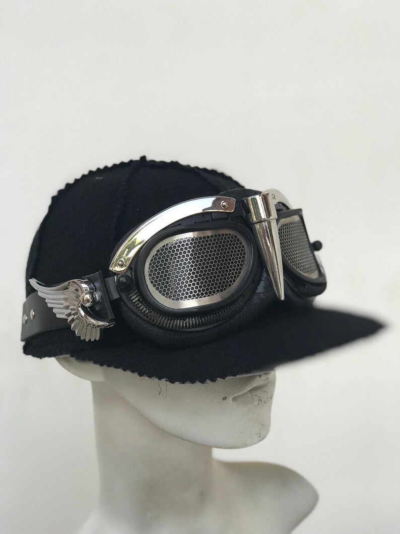 Baseball cap with goggles black wool motorcycle goggles Etsy