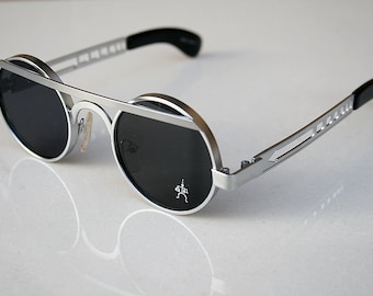 runde Sonnenbrille Steampunk Sonnenbrille industrial vintage unisex silber rund silber Sonnenbrille Steampunk Stil ungewöhnlich