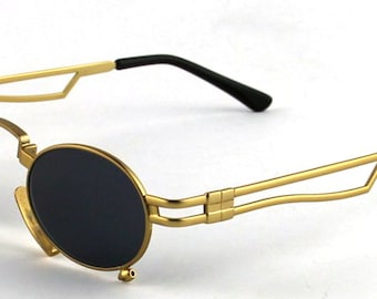 Buy Small Round Oval Gold Sunglasses for Men Steampunk Style Hi