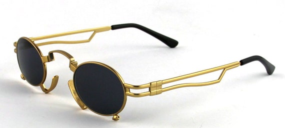 small round oval gold sunglasses for men Steampun… - image 2