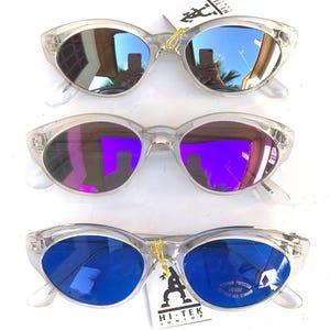 Cats eye sunglasses vintage retro sunglasses NOS 80's 90's stock clear sunglasses mirror lens punk era image 2