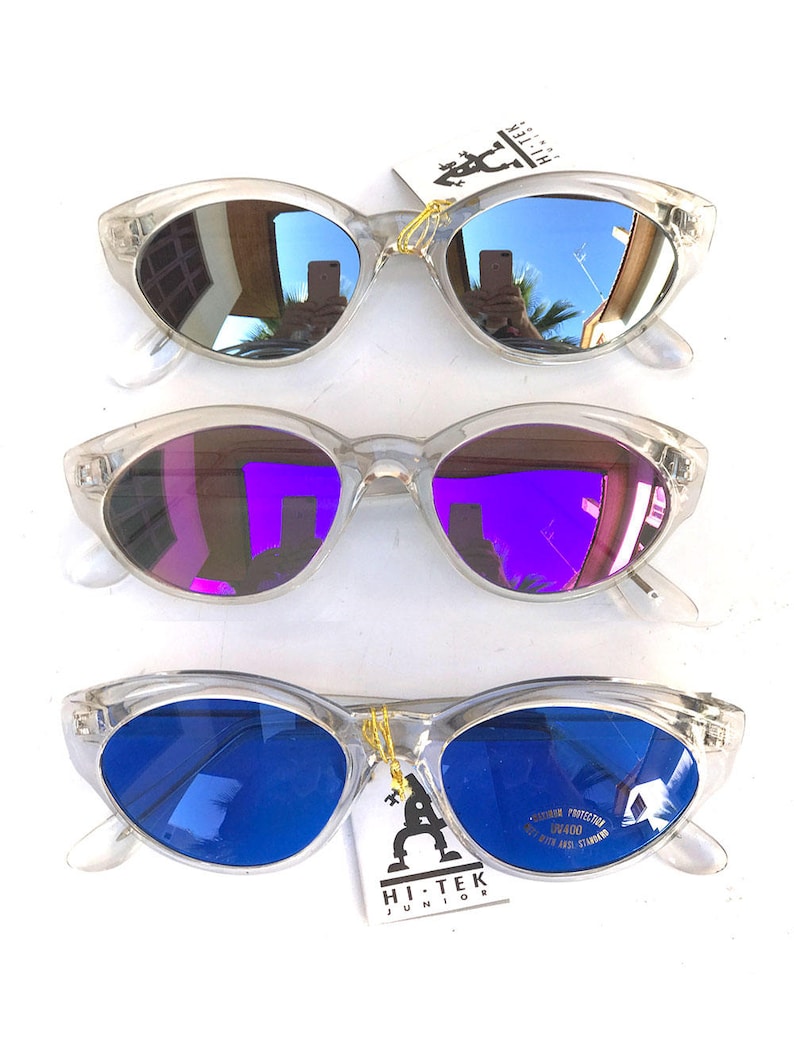 Cats eye sunglasses vintage retro sunglasses NOS 80's 90's stock clear sunglasses mirror lens punk era image 2