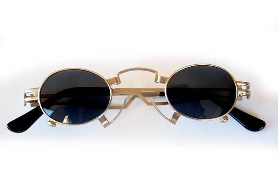 small round oval gold sunglasses for men Steampun… - image 1