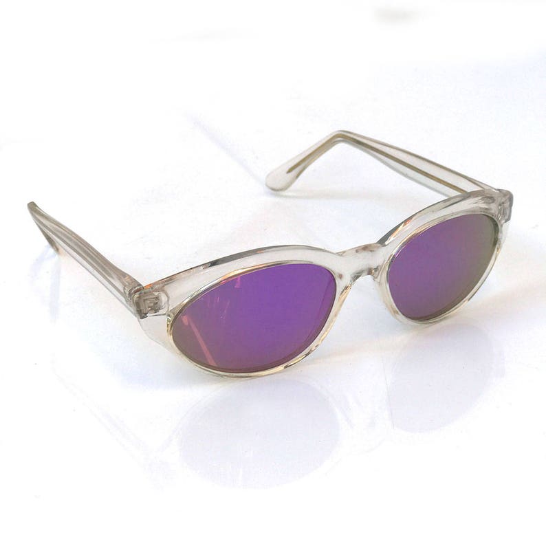 Cats eye sunglasses vintage retro sunglasses NOS 80's 90's stock clear sunglasses mirror lens punk era image 4