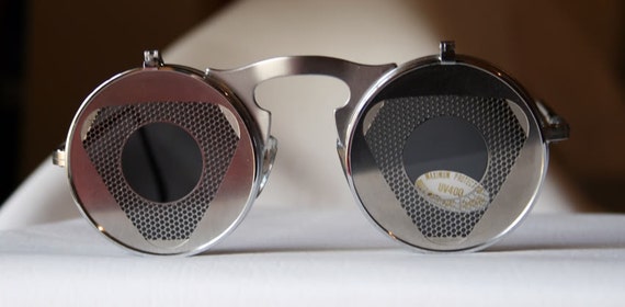 Silver Mirrored Steampunk Glasses Cyber Round Retro Goggles Blinder  Sunglasses