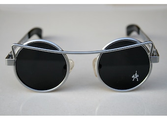 Round sunglasses Steampunk sunglasses vintage gold round sunglasses silver round sunglasses techno rock industrial NOS unusual