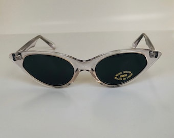 Vintage cat eye sunglasses clear frame sunglasses retro sunglasses NOS 80's 90's stock punk era blue lenses, black lenses, mirror lenses
