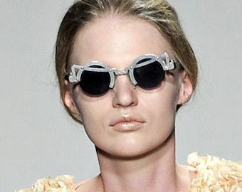 round sunglasses Steampunk sunglasses in silver metal Goth style unusual unique industrial design wearable art stainless steel frame