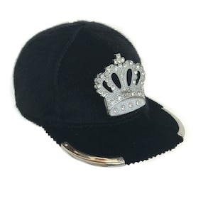 crown baseball cap, black cap with metal crown with rhinestones, bling crown baseball cap