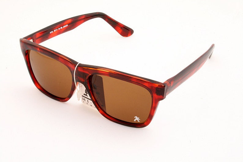 Vintage 80's retro rectangular sunglasses large flat top tortoise hipster wayfarer brown sunglasses Hi Tek image 2