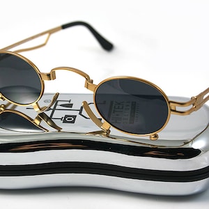 gold oval sunglasses retro Goth Steampunk Dracula Vampire pince-nez stainless steel unusual unique sunglasses polarised lens NOS