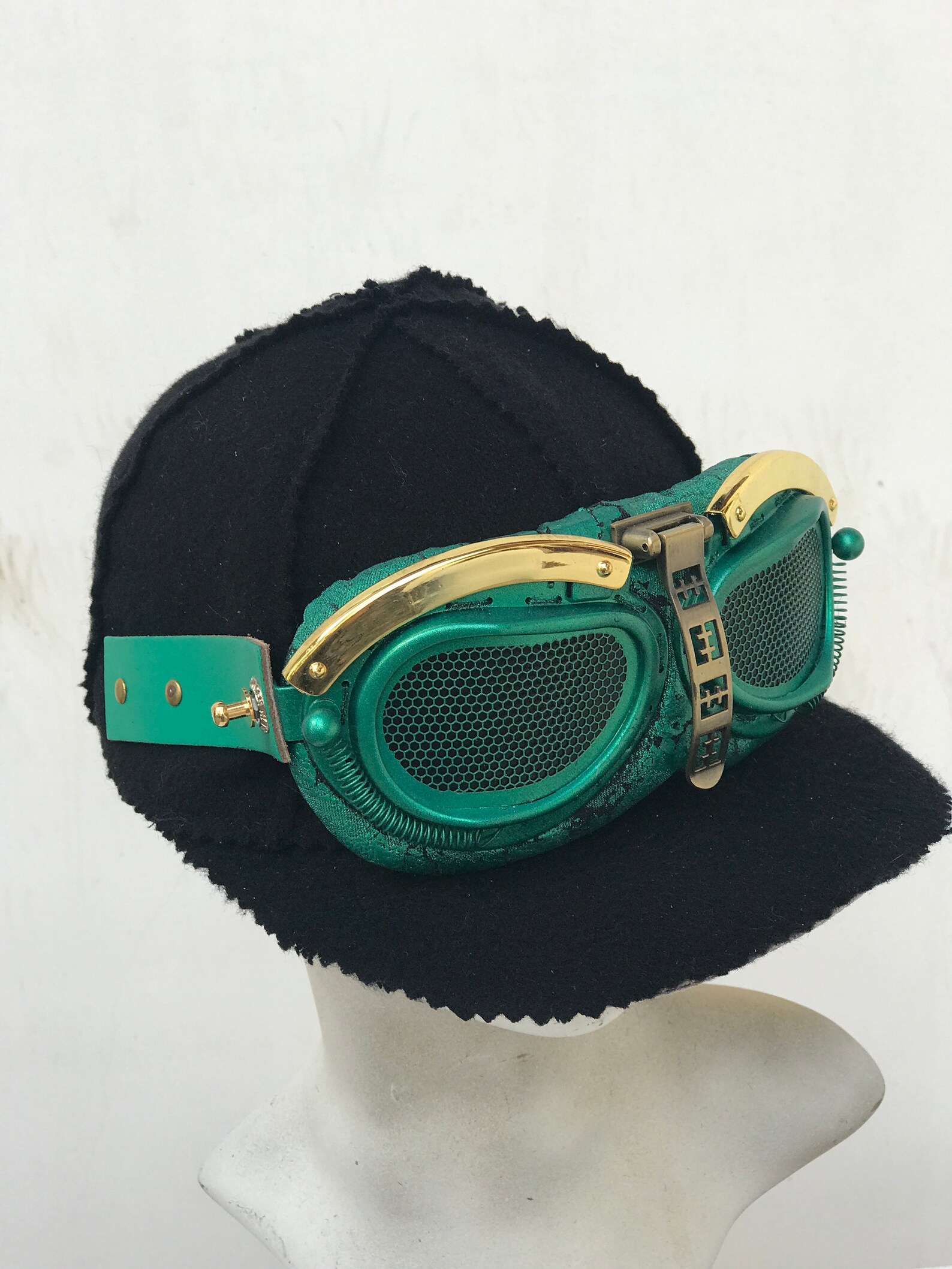 Baseball cap with goggles black wool motorcycle goggles Etsy