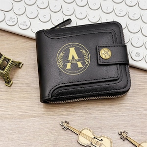 Cartera personalizada para hombre, tarjetero corto con cremallera horizontal retro integrada, regalo