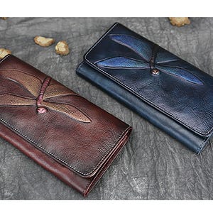 Monedero de piel de alta calidad para mujer, bolso de piel con diseño de mariposa, cartera larga, bolso de mano estilo europeo y americano, cartera para mujer.