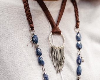 Artisan Boho Suede Leather Necklace with O Pendant and Chain Tassel - Unique Southwest Jewelry for Women