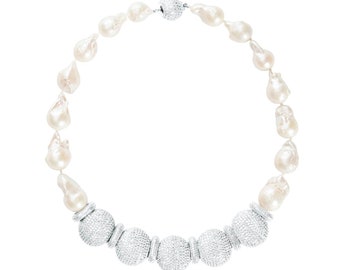 Natural Baroque Pearl Statement Necklace - Bridal Wedding Jewelry in Gold & Silver