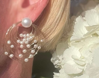 Elegant Wire-Wrapped Natural Pearl Earrings for Women - Modern Round Hoops for Weddings & Everyday