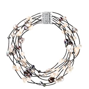 Elegant Baroque Pearl Multi-Strand Statement Necklace: Handcrafted Freshwater Cultured Pearls on Wire