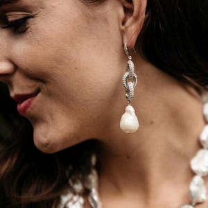 Large Baroque Pearl Drop Earrings, White Fireball Baroque, Large Flameball Pearl Earrings, Statement Wedding Earrings, Best Sellers