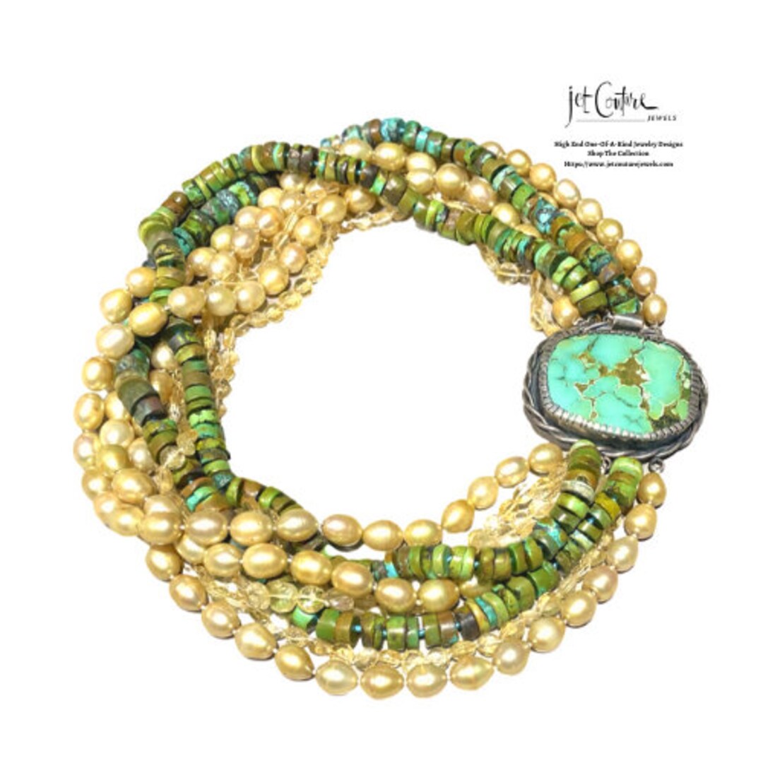 Statement Turquoise Necklace With Pearls And Citrine Etsy Italia