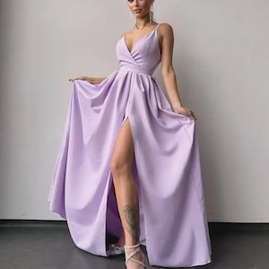Lavender Bridesmaid Maxi Dress Thin Strap Formal Luxury Dress Crepe Maxi Dress for Parties  Prom Princess Dress Gala Dress