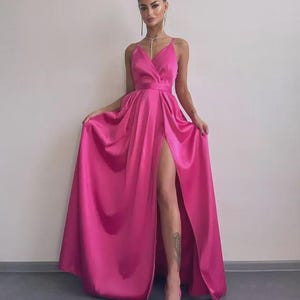 Pink Satin Maxi Dress for Parties, Bridesmaid Dress, Formal luxury dress, Prom Princess Dress