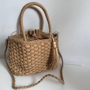 Handmade Rice Raffia Bag – Woven Straw Shoulder Bag – Natural Crossbody Purse – Boho Summer Handbag – Large Lightweight Tote