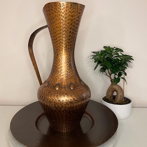 Vintage Handmade Copper Pitcher & Plate Set | Handarbeit by WALL | Mid-Century Modern Home Decor | Made in Germany